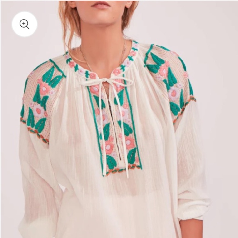 Antik Batik / Tikka Blouse -boho blouse with Green and Pink Embroidery